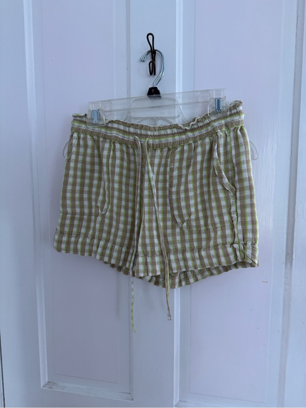 Urban Outfitters Green & White Gingham Drawstring Shorts